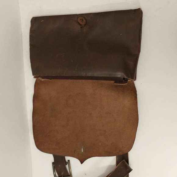 Leather Haversack Possibles Bag Reenactors Rough Authentic Look w Cartridge Bar - Picture 7 of 8